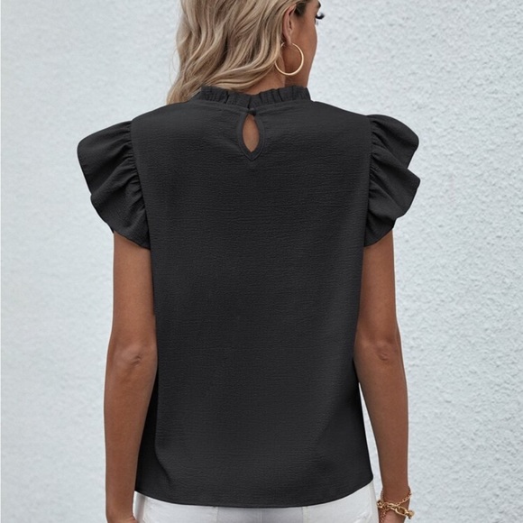 Elegant Classic Green Mock Neck Ruffle Butterfly Top Blouse Shirt - Picture 3 of 16